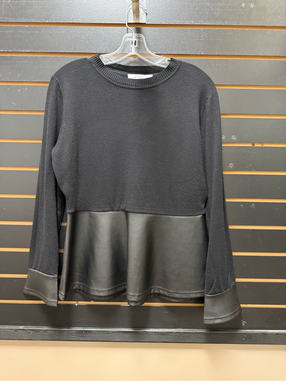 Sioni Milano Black Knit Faux Leather Peplum Top Small